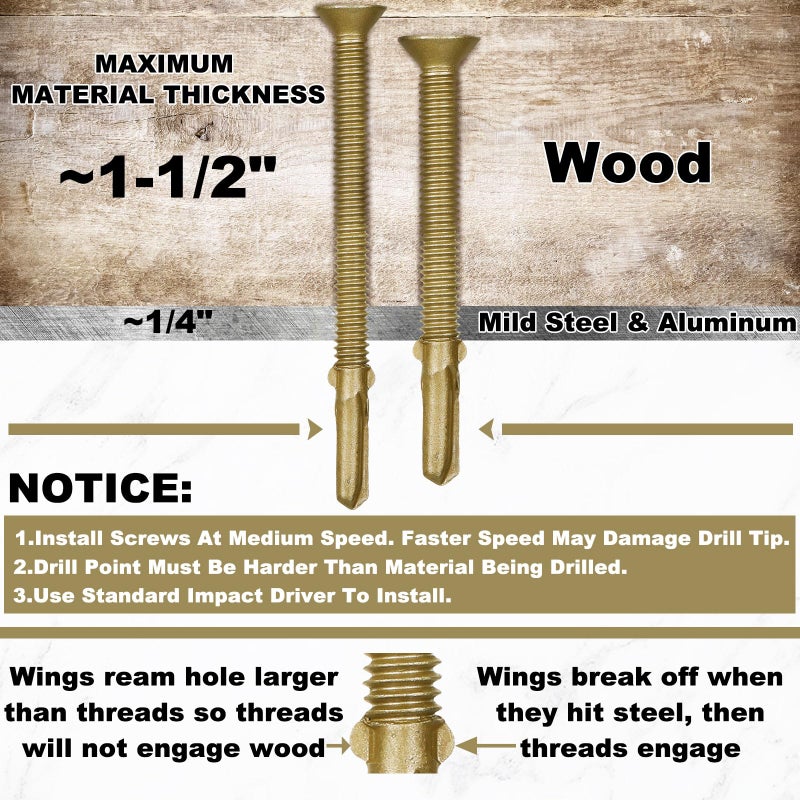 Yaocom 100 Pcs #1/4-20 x 2-3/4"" Trailer Deck Screws Bulk Self Tapping Trailer Screws Wood to Metal with Star Head Self Drilling Reamer for Trailers Flatbeds Fastening Wood to Steel Metal Construction - Image 3